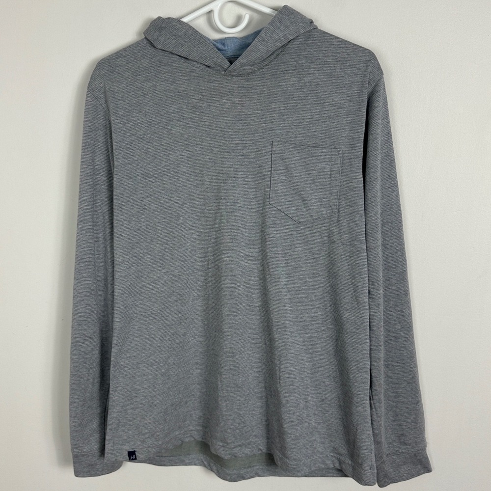 Johnnie-O Grey Hoodie Mens Size Medium Pocket Minimalist Lounge Sweatshirt Hood